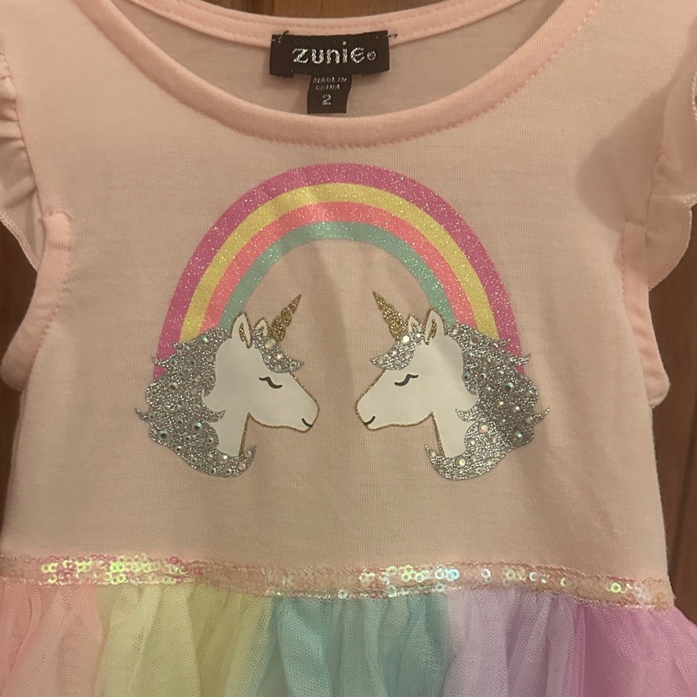 Zunie Pastel Unicorn Dress with Rainbow ๐ ๐ฆ size 2 like new - Picture 2 of 3